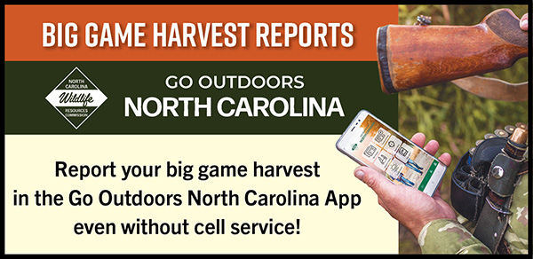 A phone is pictured with the mobile app visible on its screen and text listing the following features: sync licenses, hunting resources, regulations.