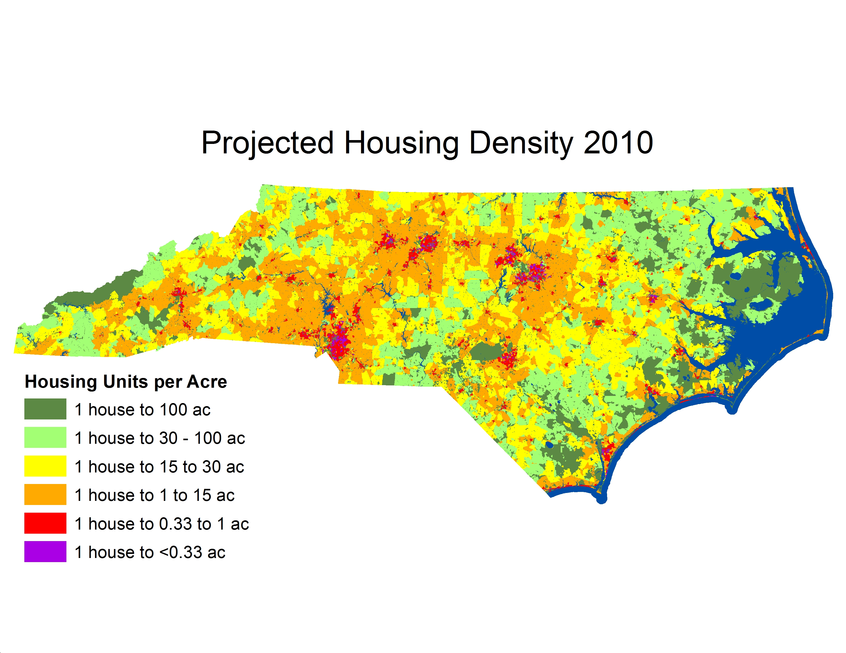 Projected housing density in 2010 matches actual 2010 housing density.